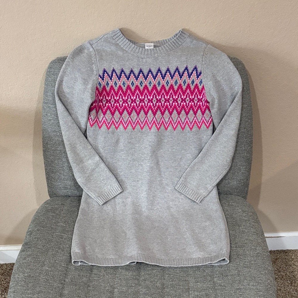 Carter's Gray Knit Dress with Pink and Purple Accents